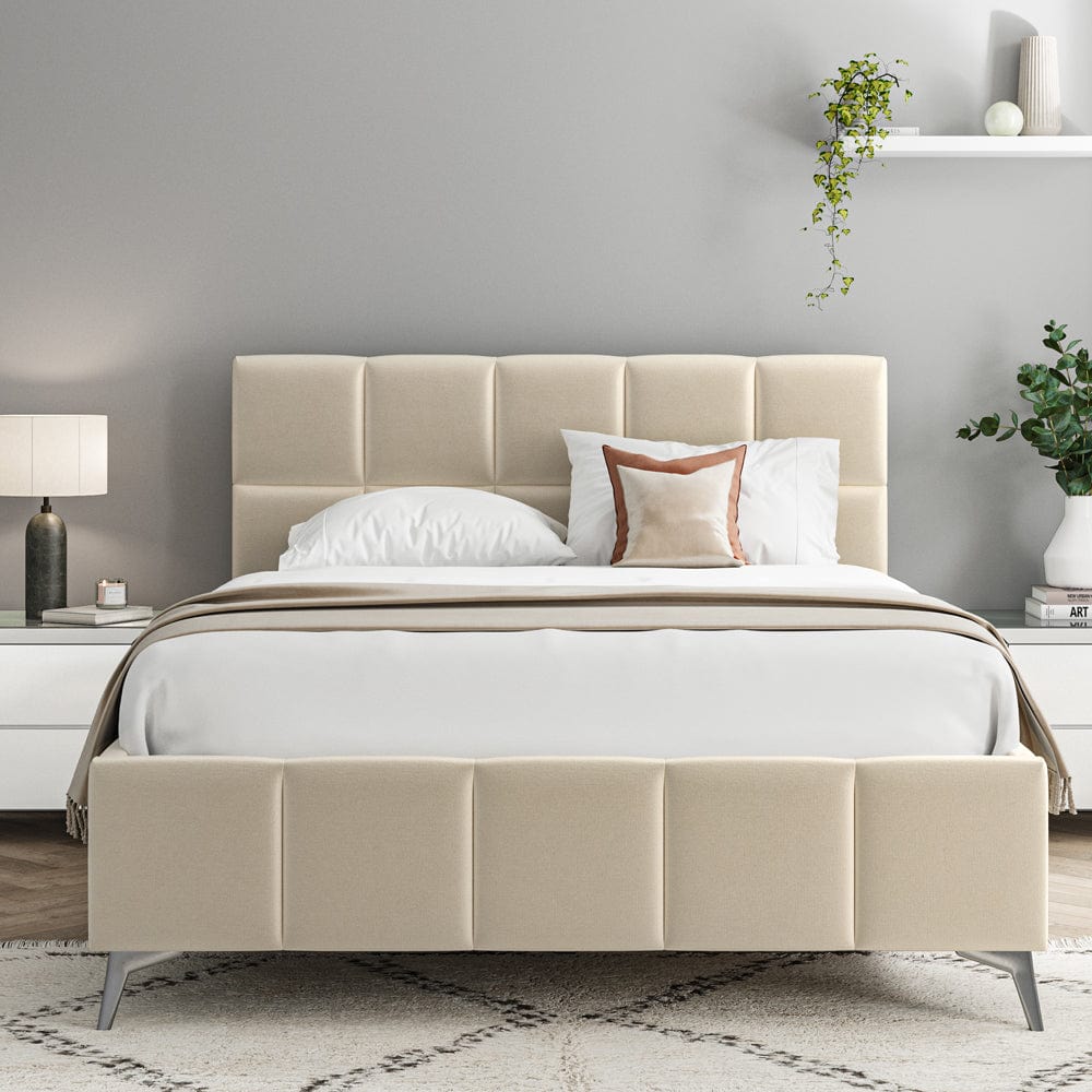 Baymore Beige Linen King Size Upholstered Bed Frame