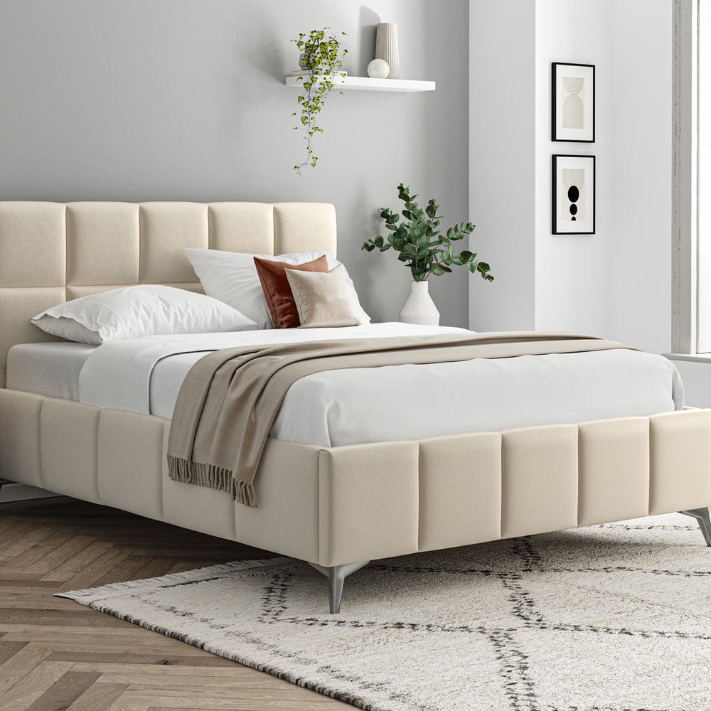 Baymore Beige Linen King Size Upholstered Bed Frame