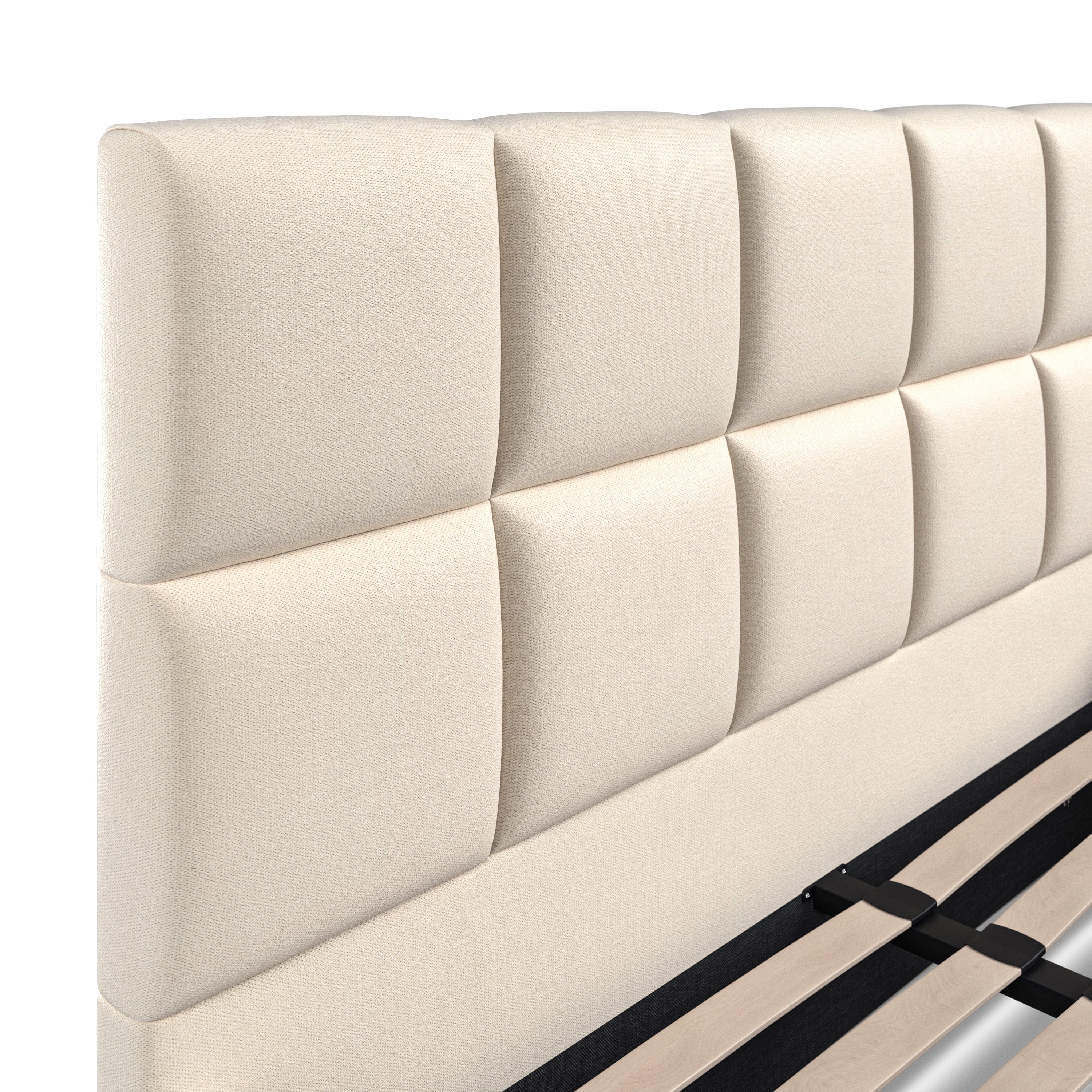 Baymore Beige Linen King Size Upholstered Bed Frame