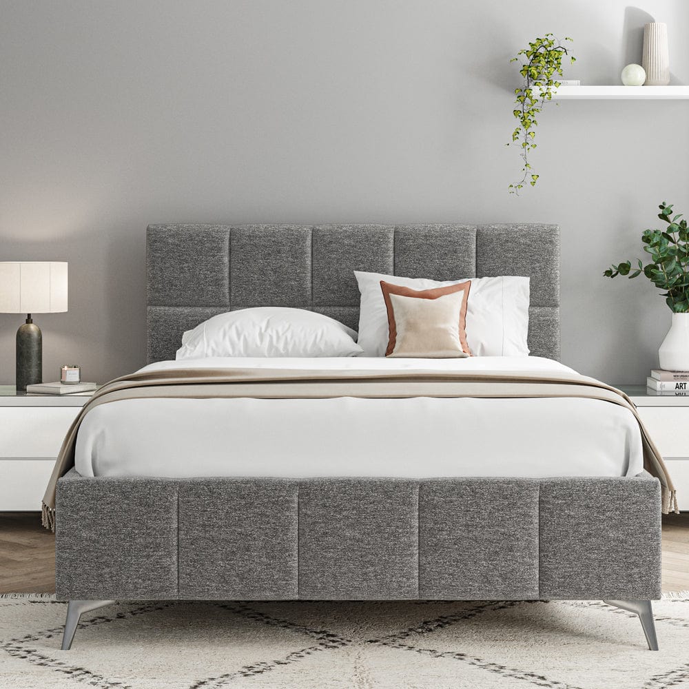Baymore Dark Grey Linen King Size Upholstered Bed Frame