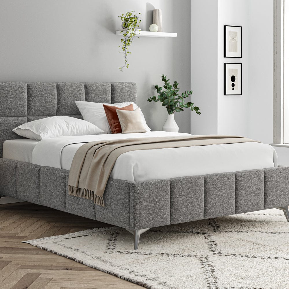 Baymore Dark Grey Linen King Size Upholstered Bed Frame