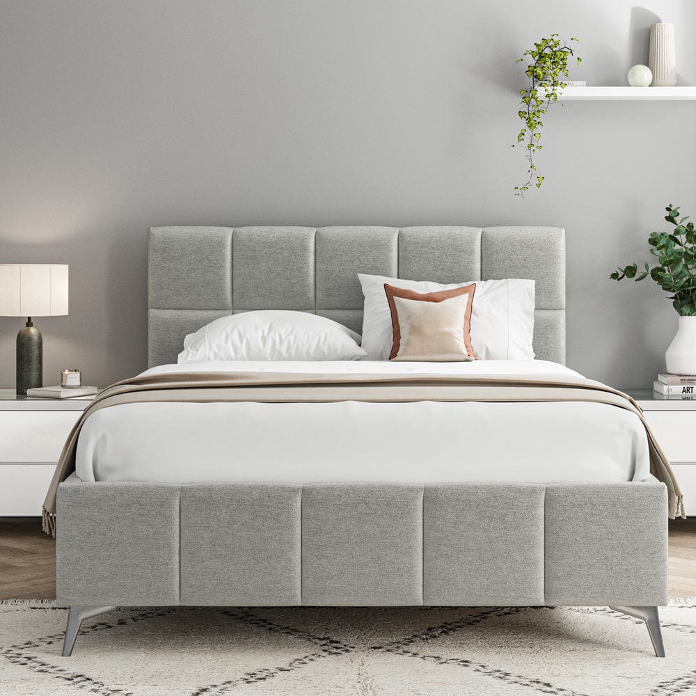 Baymore Grey Linen King Size Upholstered Bed Frame