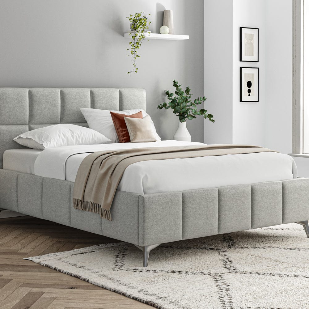 Baymore Grey Linen King Size Upholstered Bed Frame