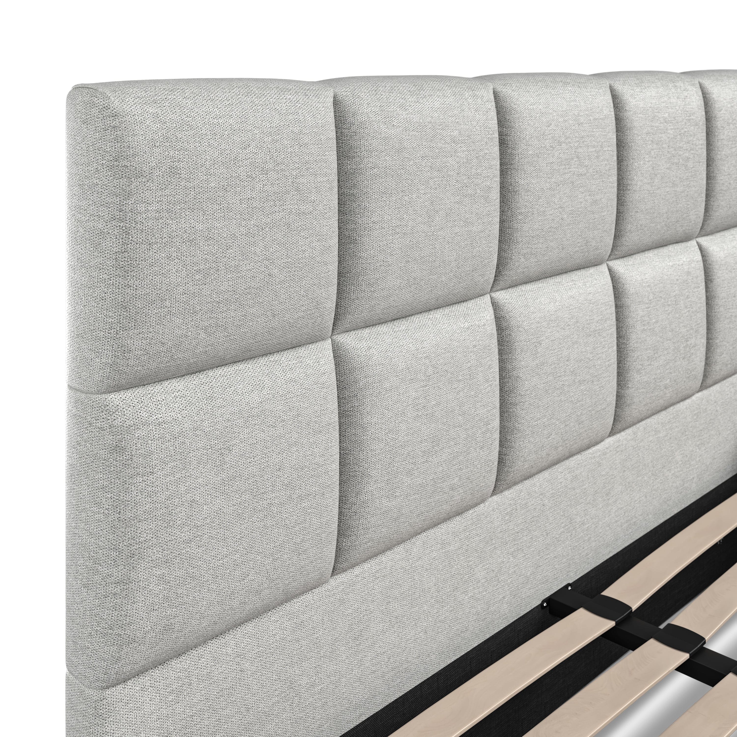 Baymore Grey Linen King Size Upholstered Bed Frame