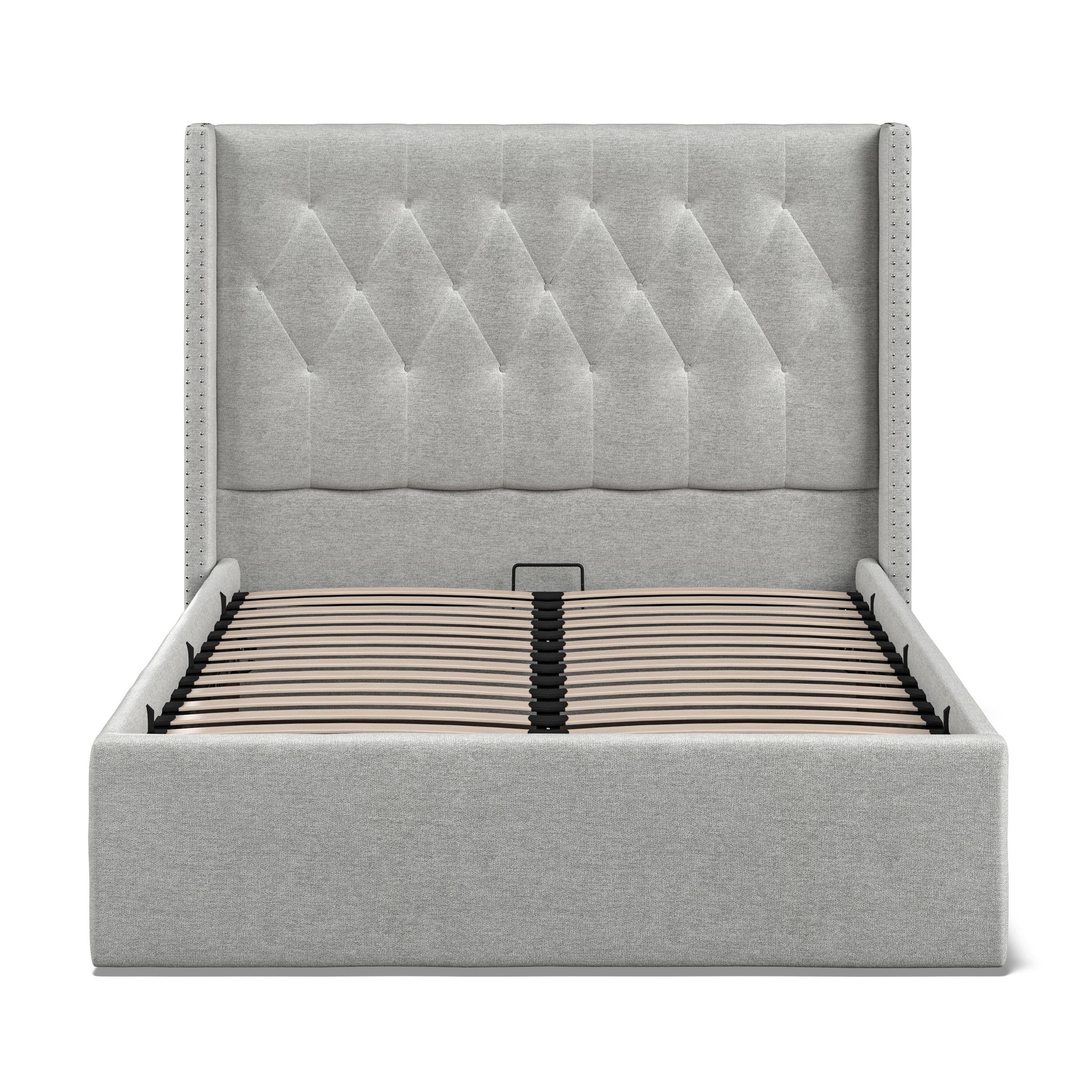 Lowick Grey Linen Double Upholstered Ottoman Bed Frame