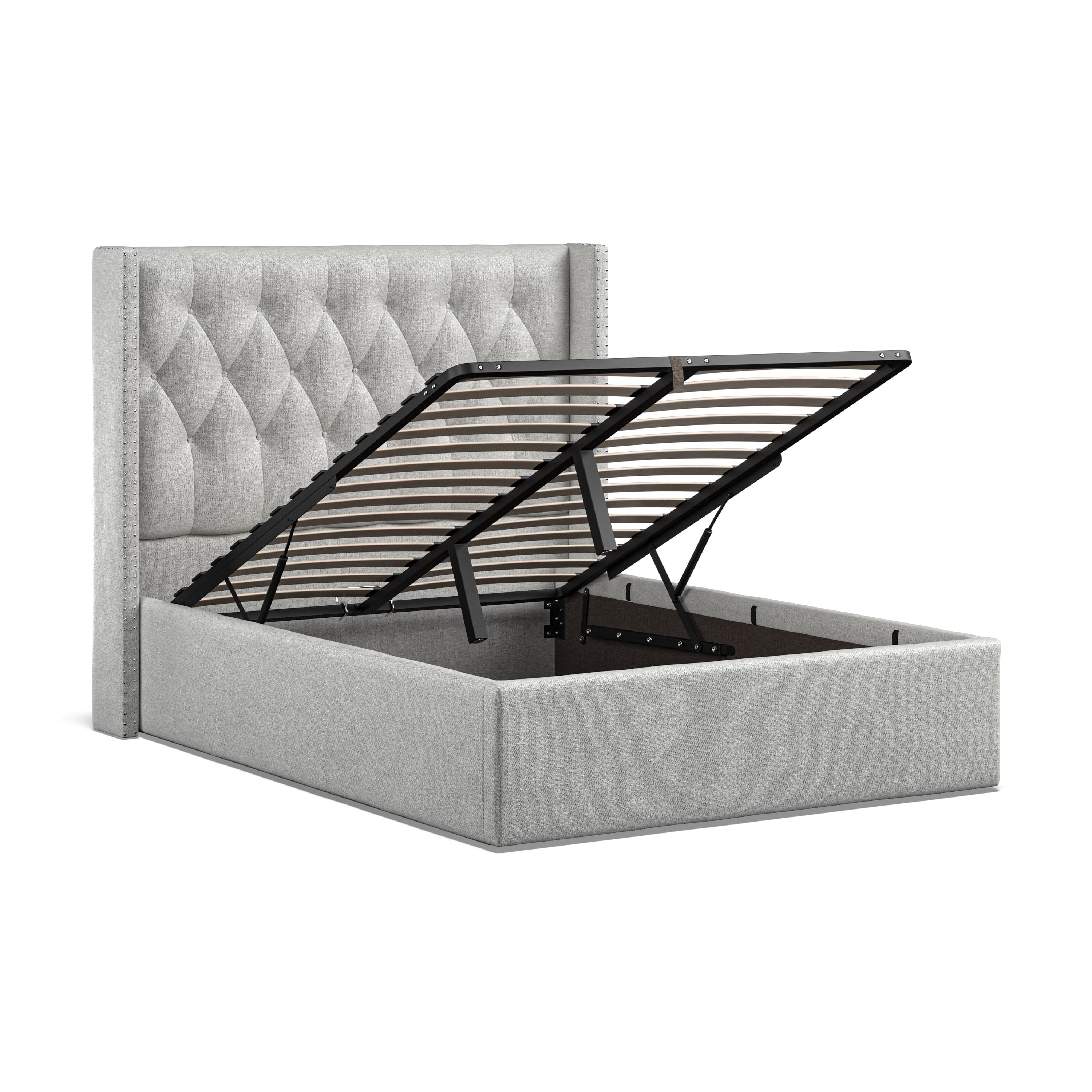 Lowick Grey Linen Double Upholstered Ottoman Bed Frame