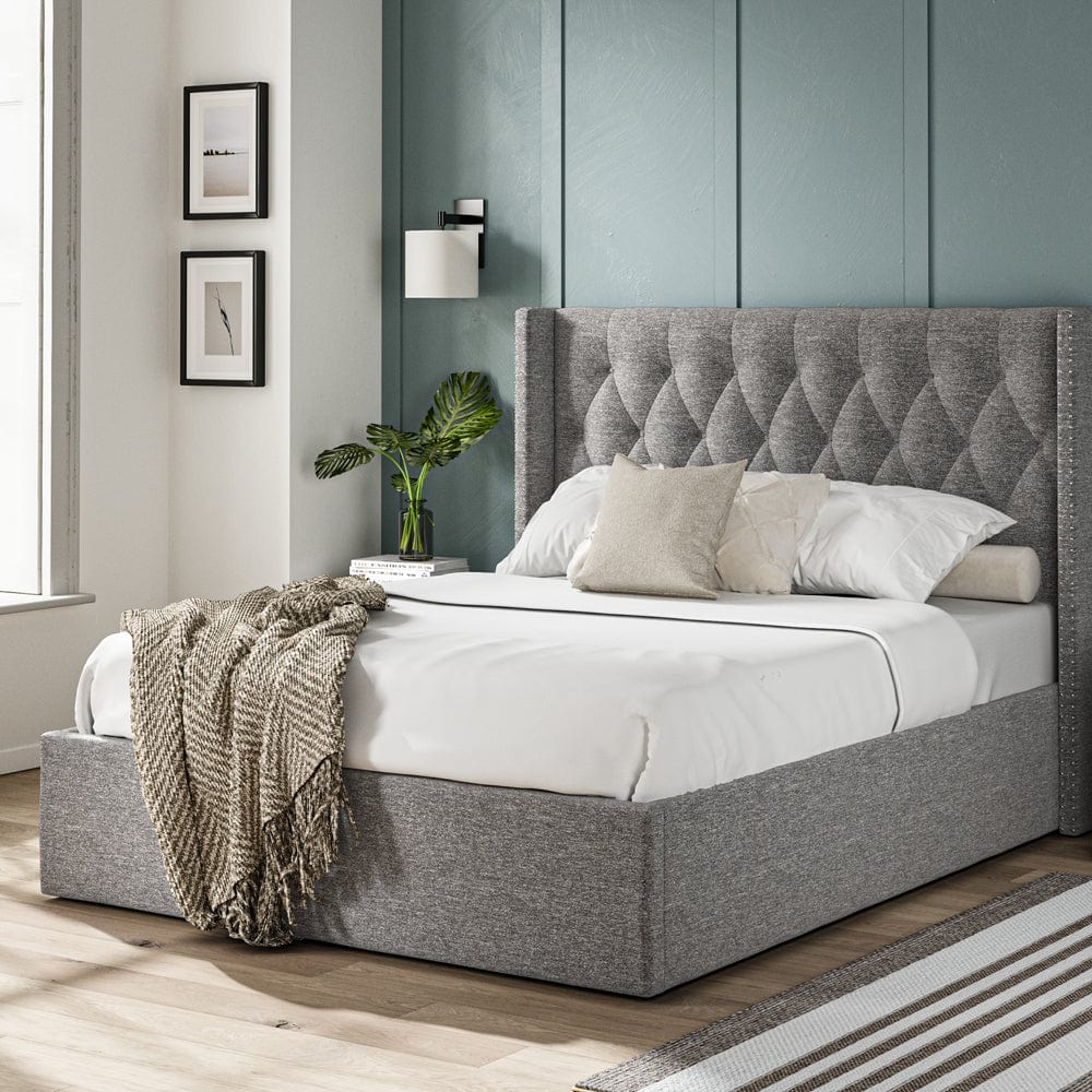 Lowick Dark Grey Linen King Size Upholstered Ottoman Bed Frame