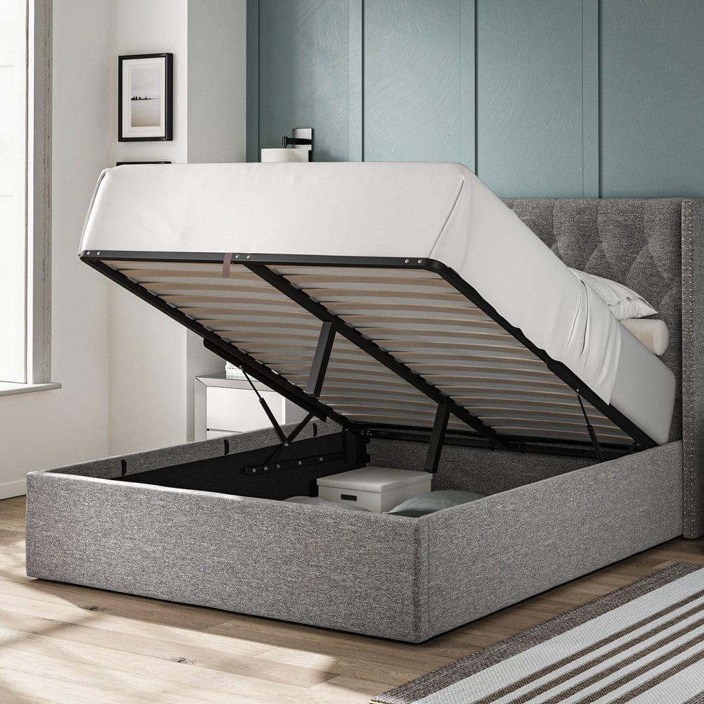 Lowick Dark Grey Linen King Size Upholstered Ottoman Bed Frame
