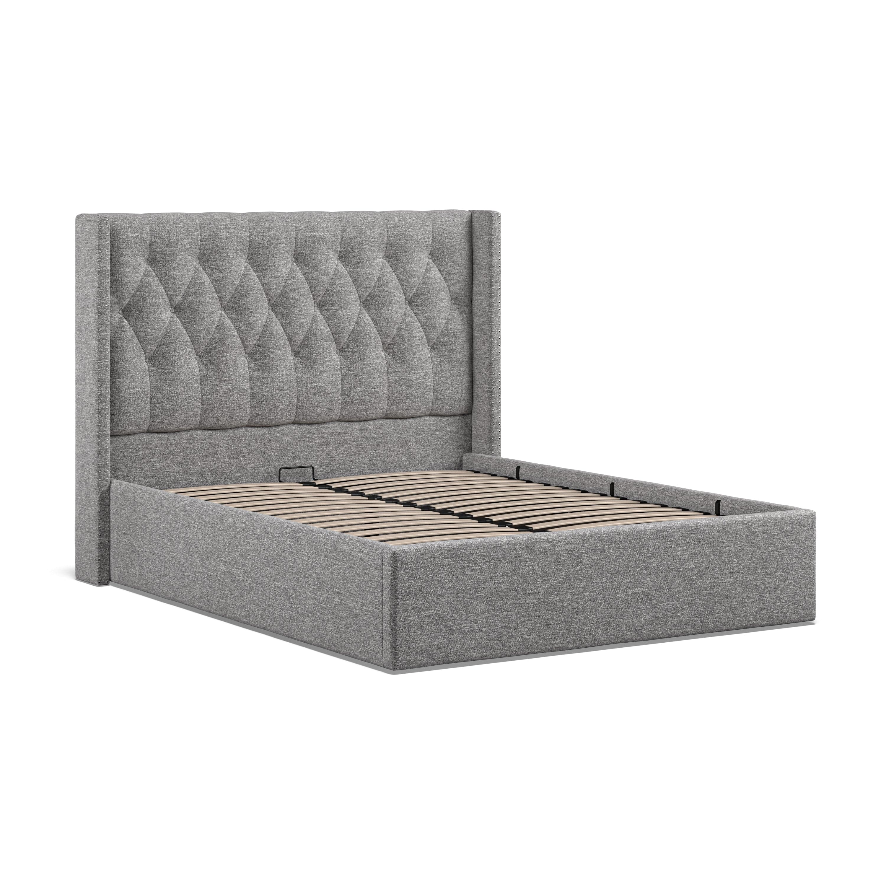 Lowick Dark Grey Linen King Size Upholstered Ottoman Bed Frame