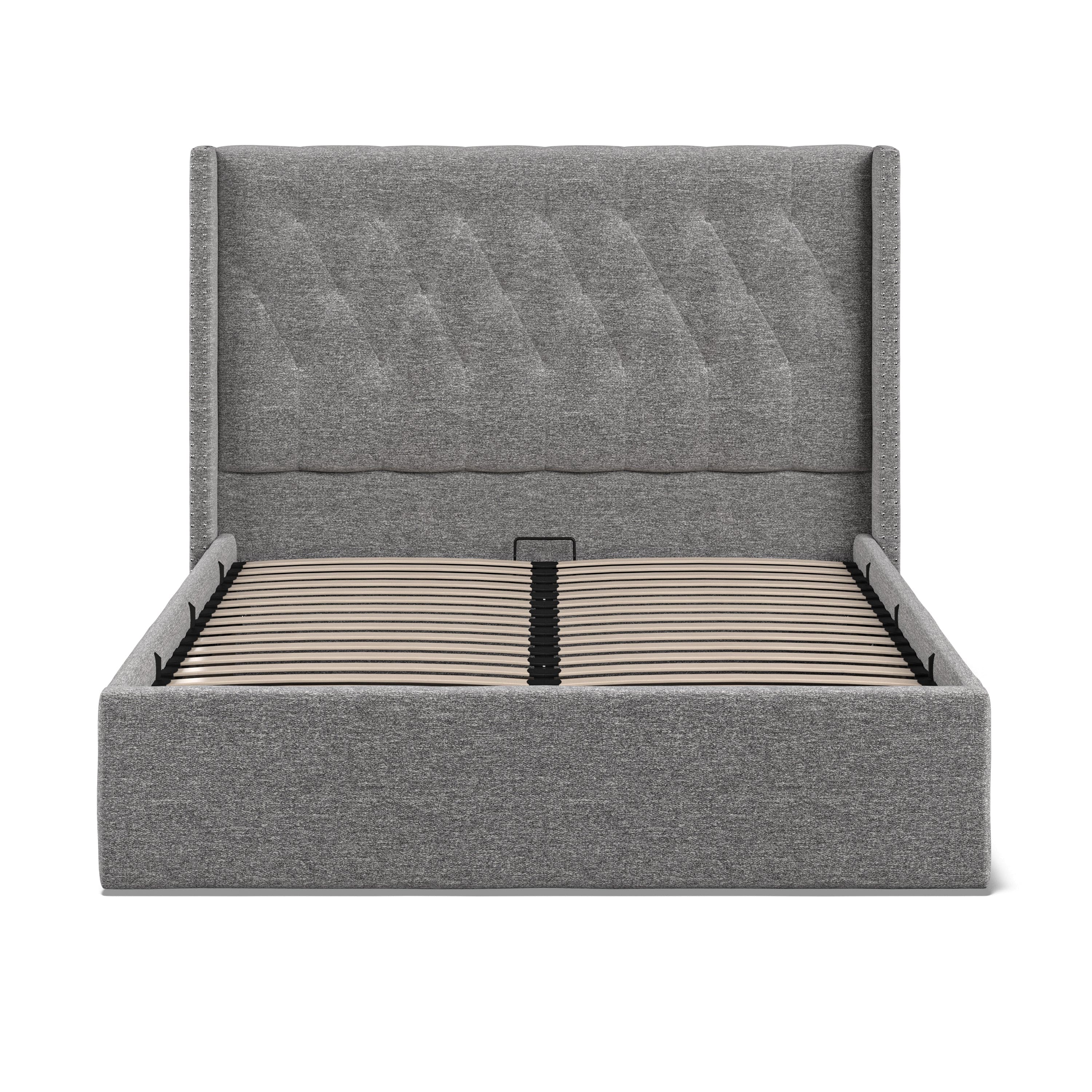 Lowick Dark Grey Linen King Size Upholstered Ottoman Bed Frame