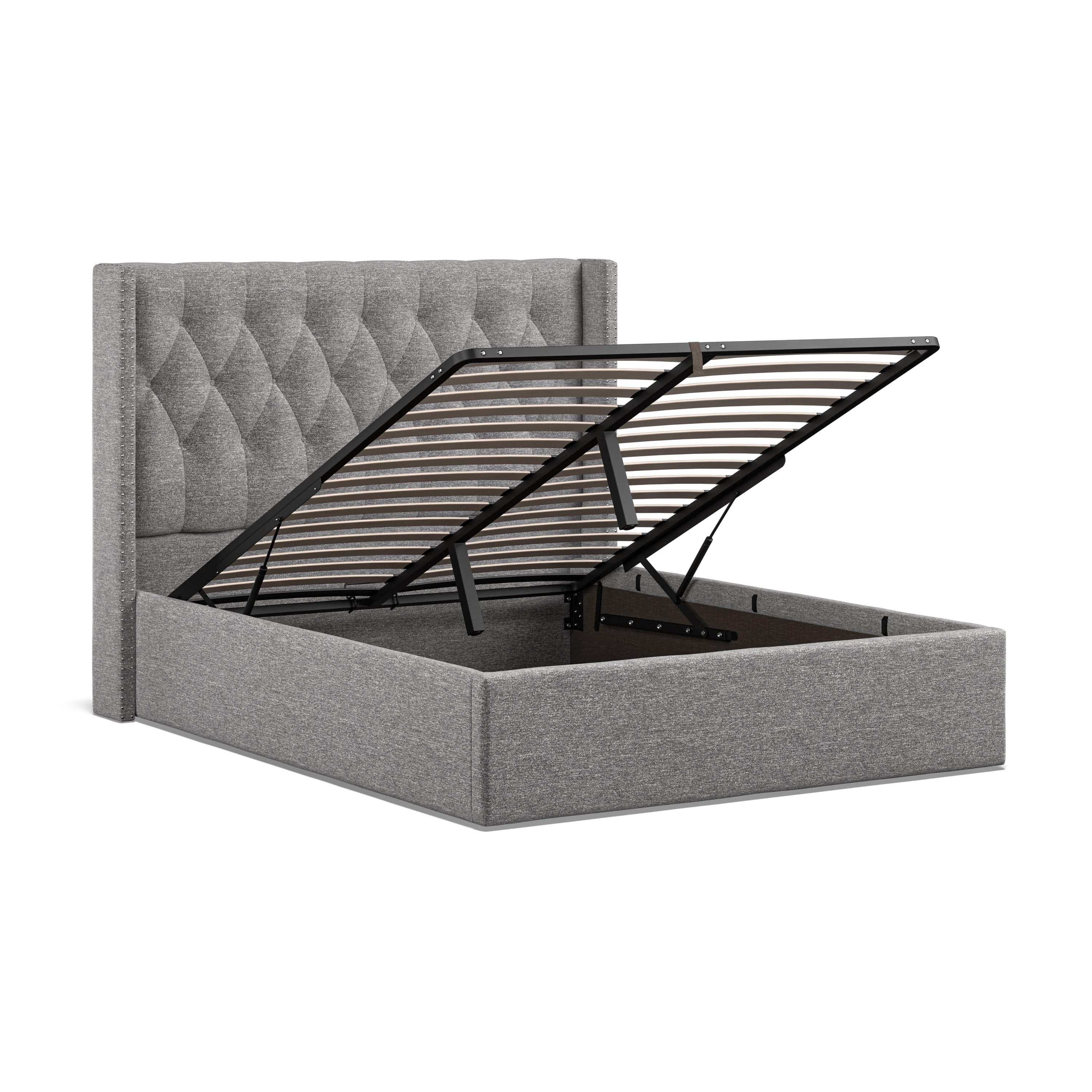 Lowick Dark Grey Linen King Size Upholstered Ottoman Bed Frame