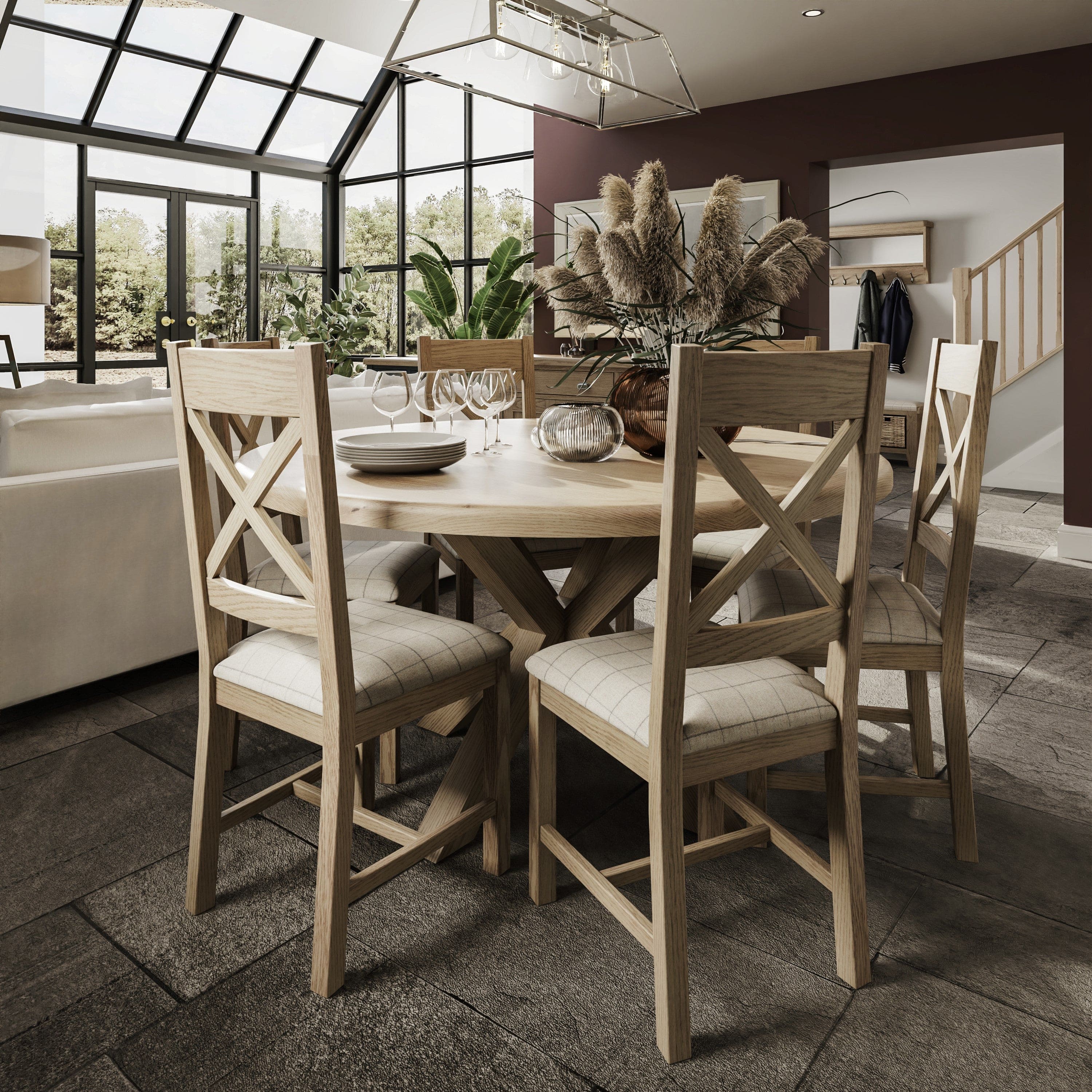 Wessex Smoked Oak Large Round Cross Leg Dining Table