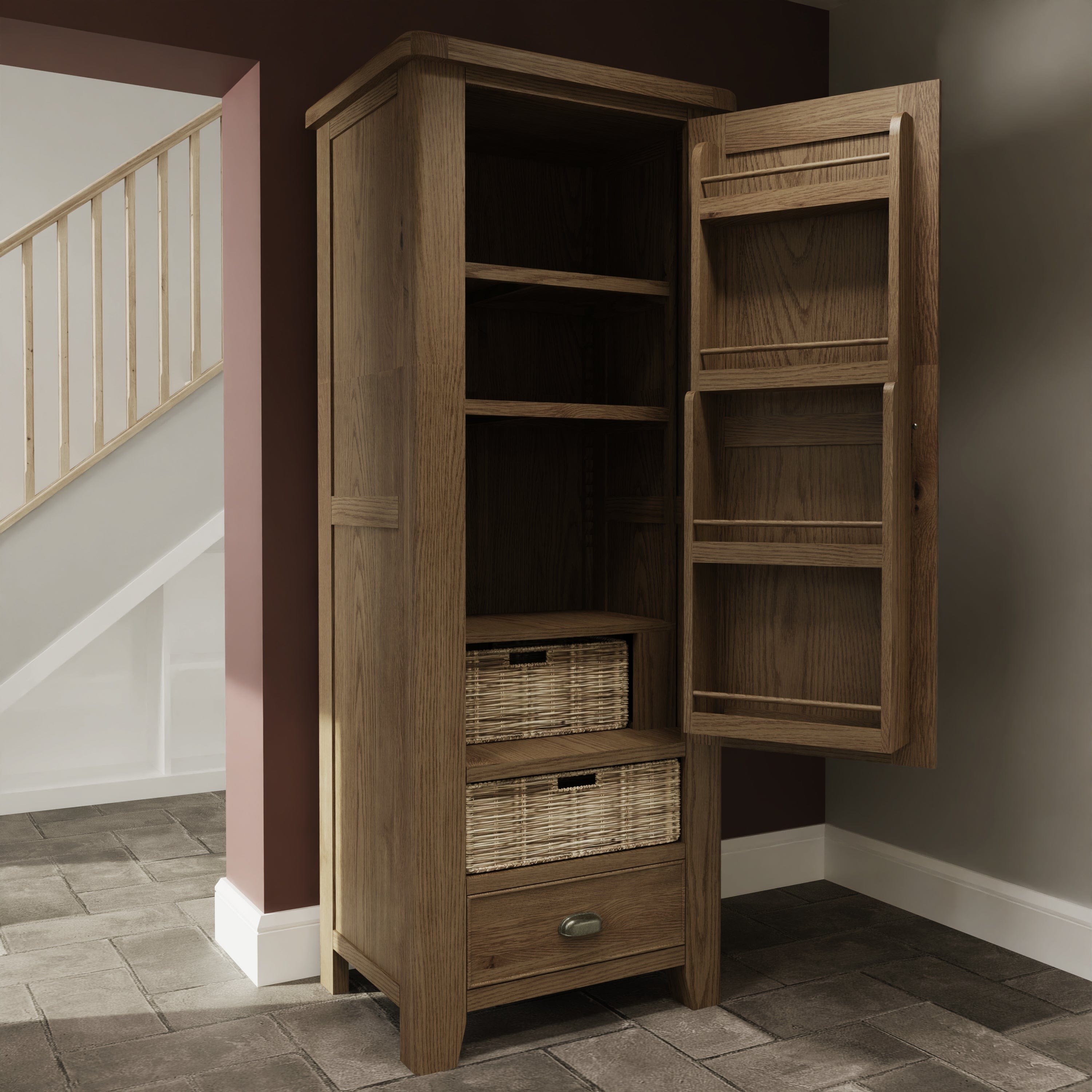 Wessex Smoked Oak Slim Larder Cupboard