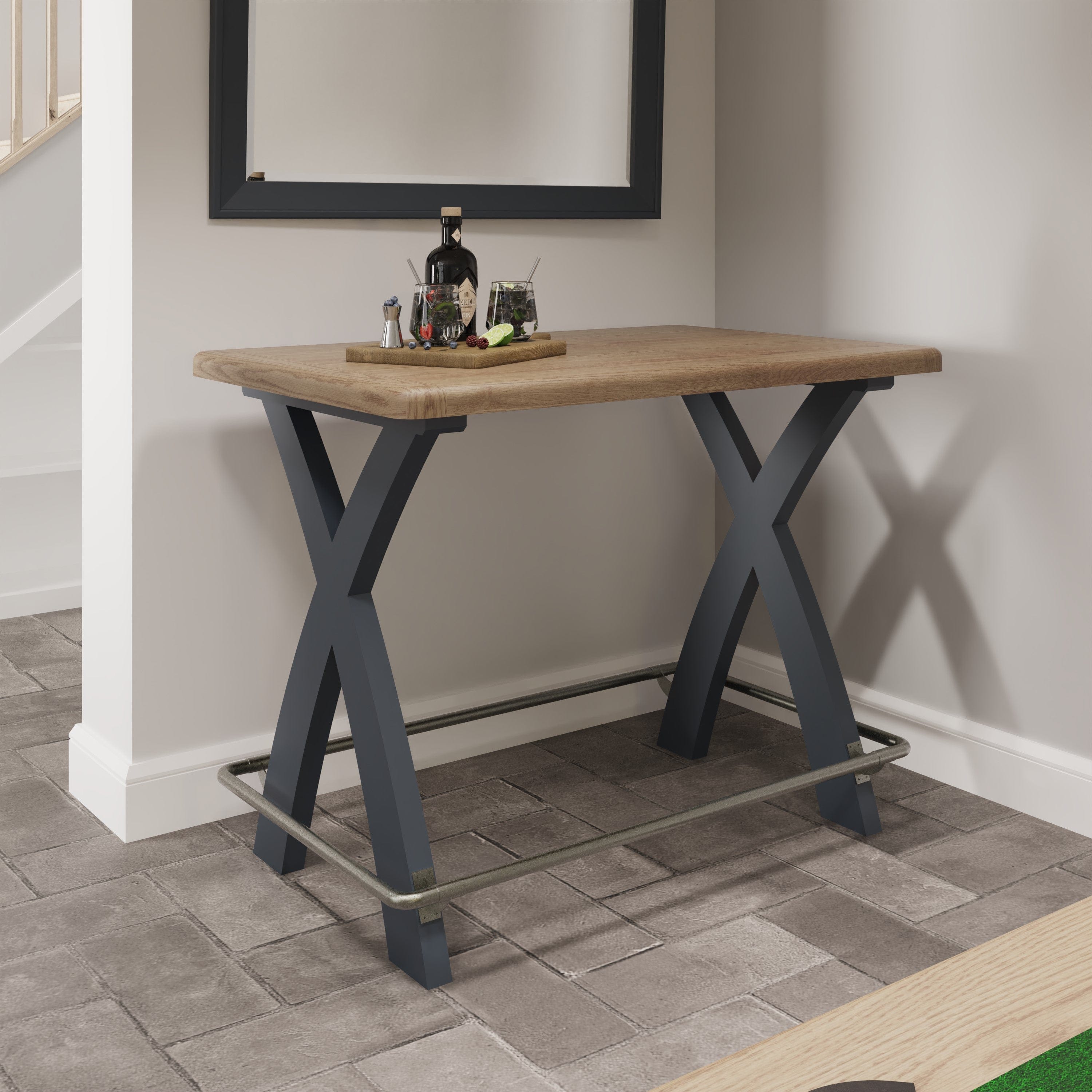 Wessex Smoked Oak Blue Painted Bar Table