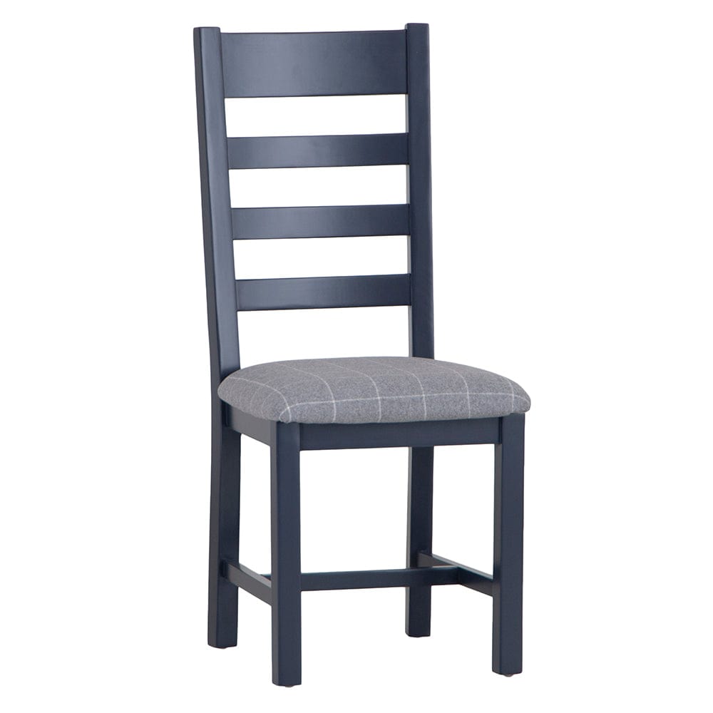 Wessex Smoked Oak Blue Painted Ladder Back Dining Chair With Natural Check Seat
