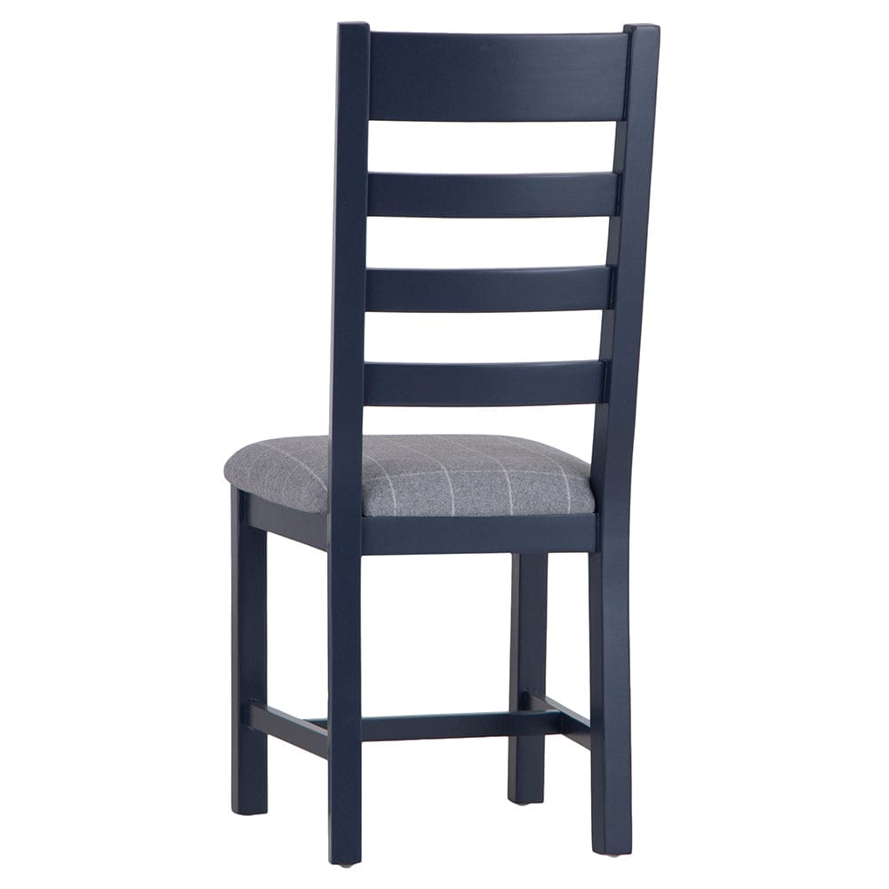 Wessex Smoked Oak Blue Painted Ladder Back Dining Chair With Grey Check Seat