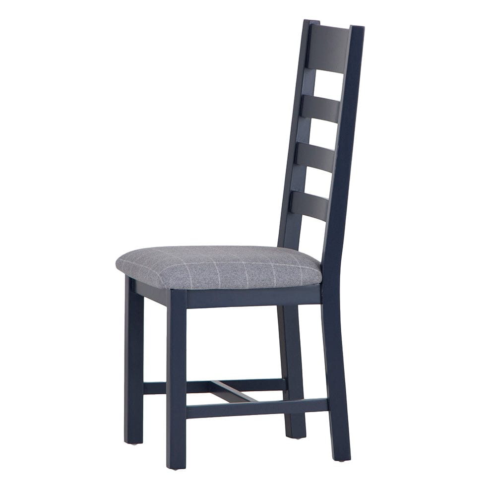 Wessex Smoked Oak Blue Painted Ladder Back Dining Chair With Grey Check Seat