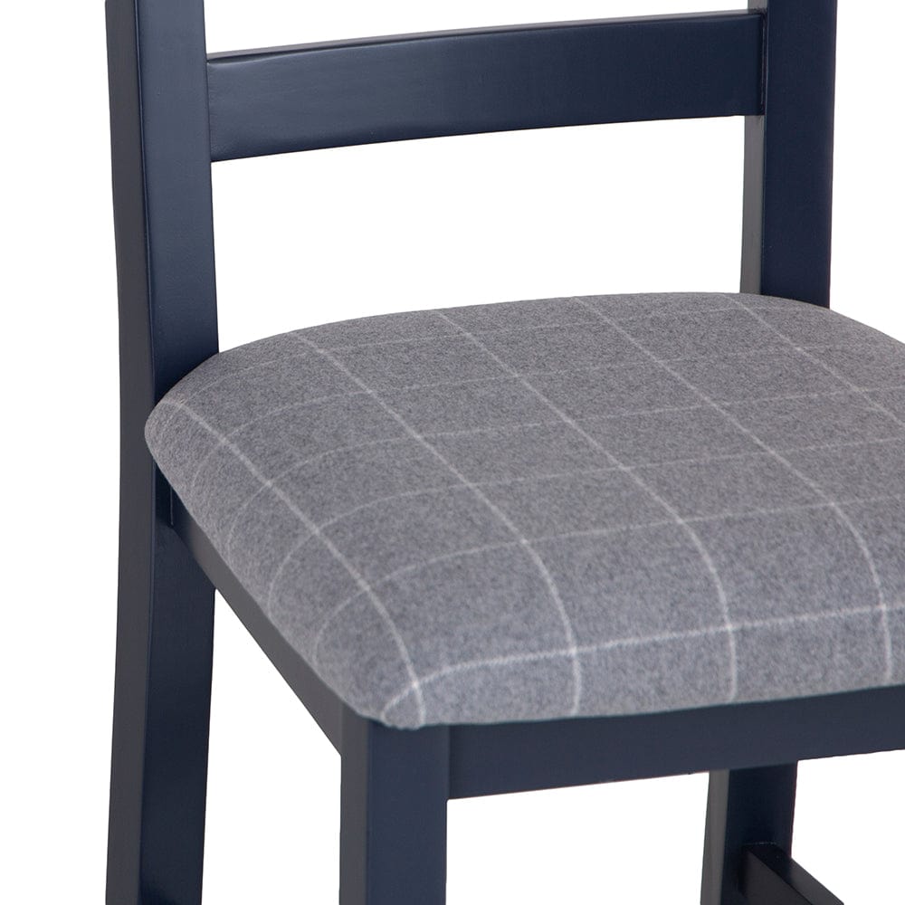Wessex Smoked Oak Blue Painted Ladder Back Dining Chair With Grey Check Seat
