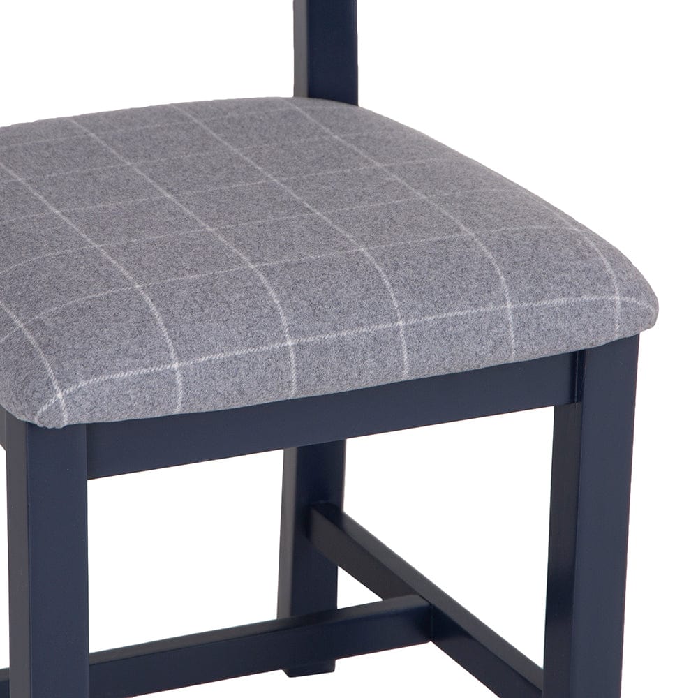Wessex Smoked Oak Blue Painted Ladder Back Dining Chair With Grey Check Seat