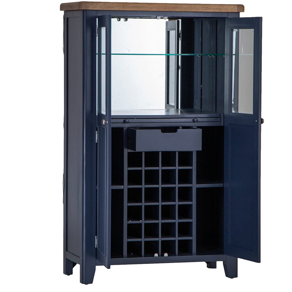 Wessex Smoked Oak Blue Painted Extra Large Tall Drinks Cabinet