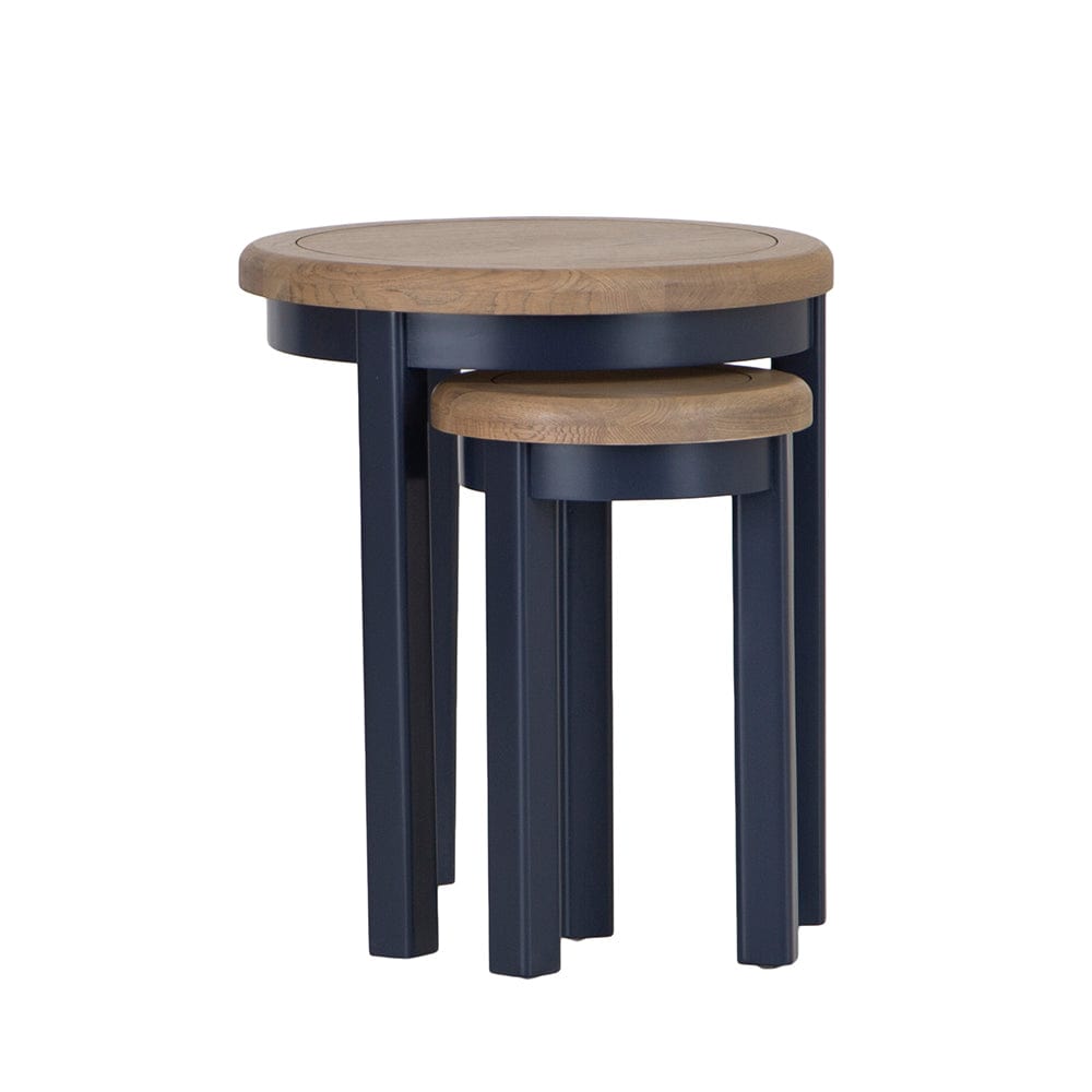 Wessex Smoked Oak Blue Painted Round Nest of Tables