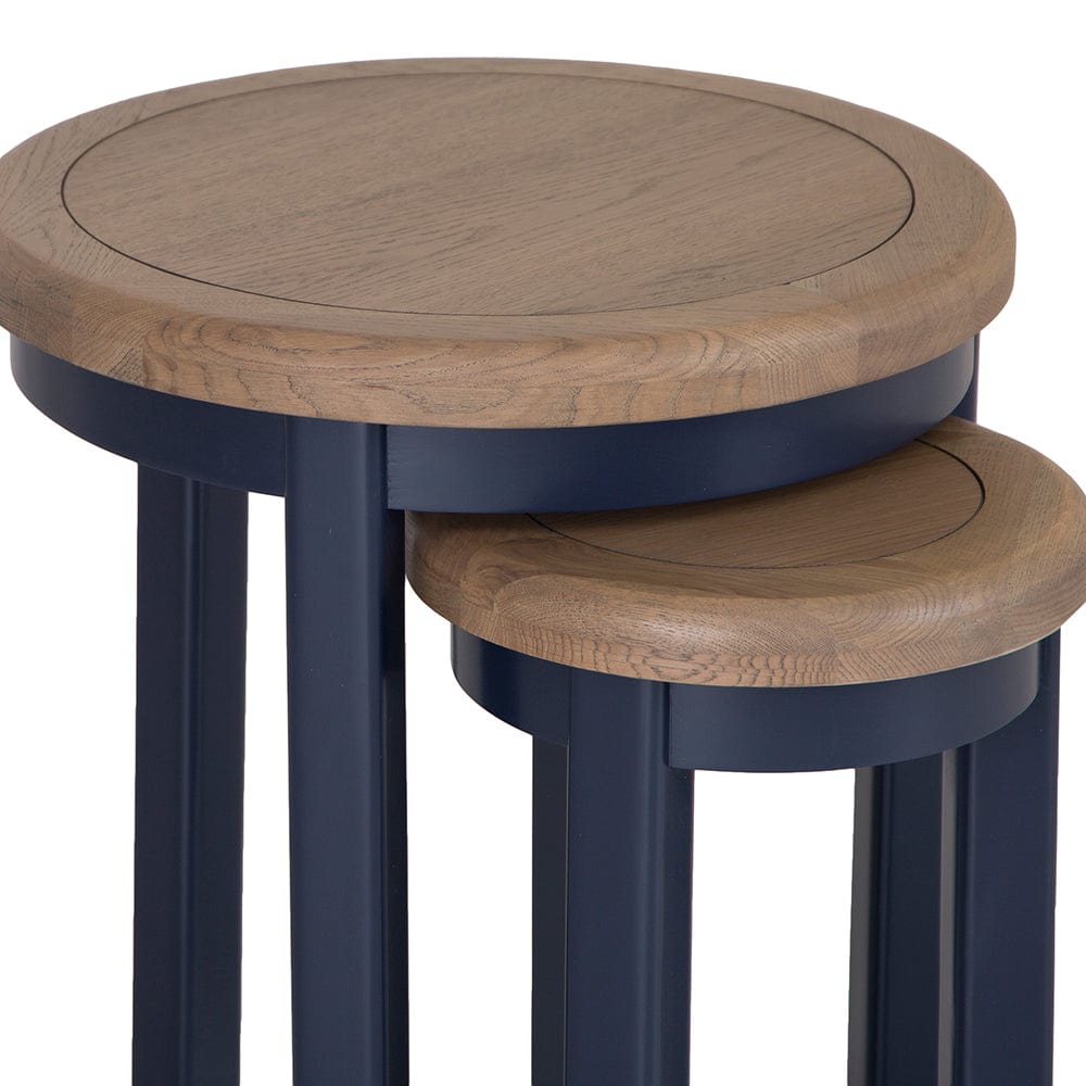 Wessex Smoked Oak Blue Painted Round Nest of Tables