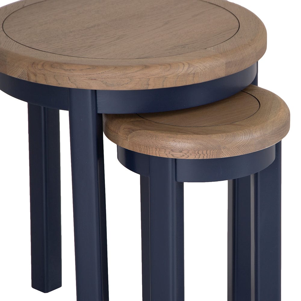 Wessex Smoked Oak Blue Painted Round Nest of Tables