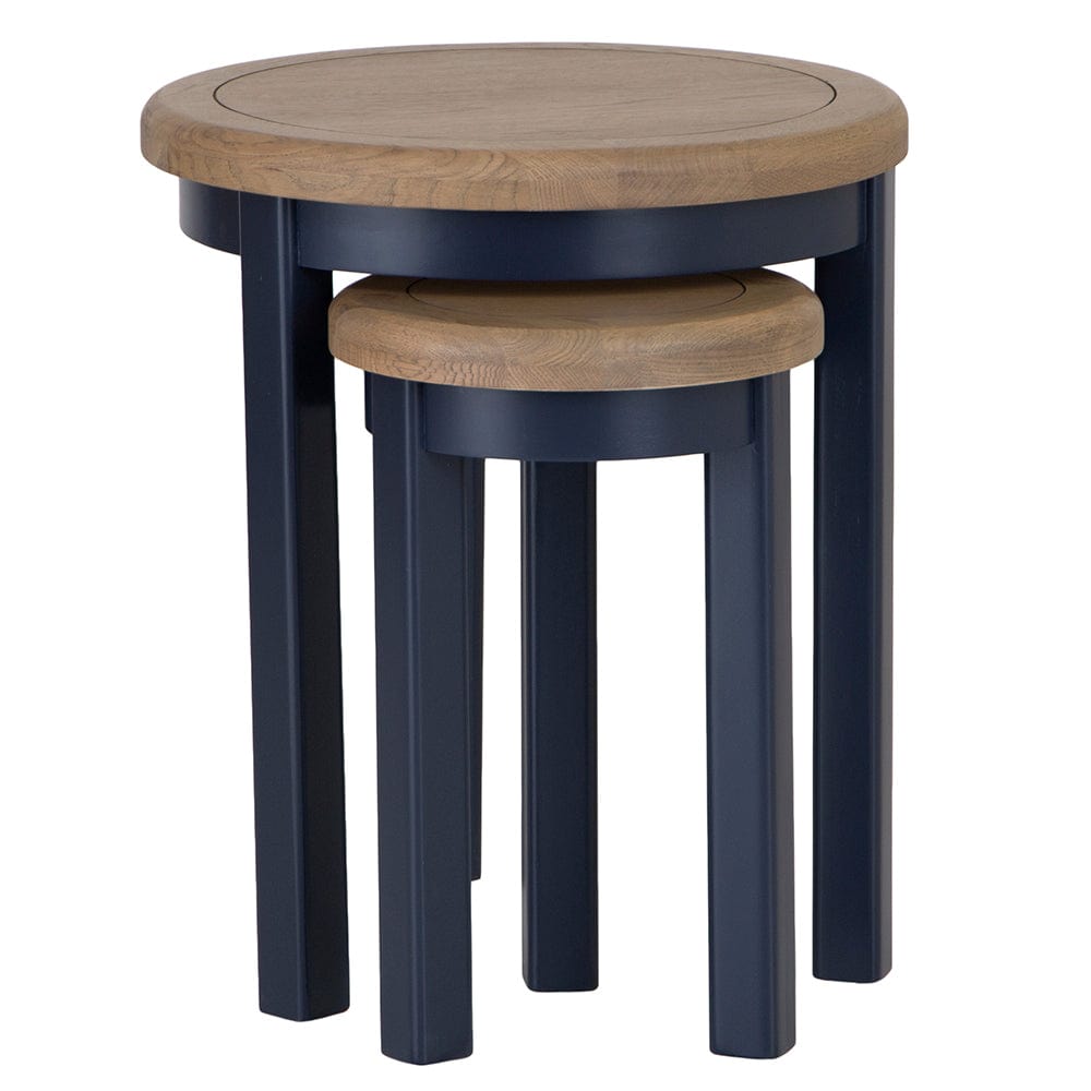 Wessex Smoked Oak Blue Painted Round Nest of Tables