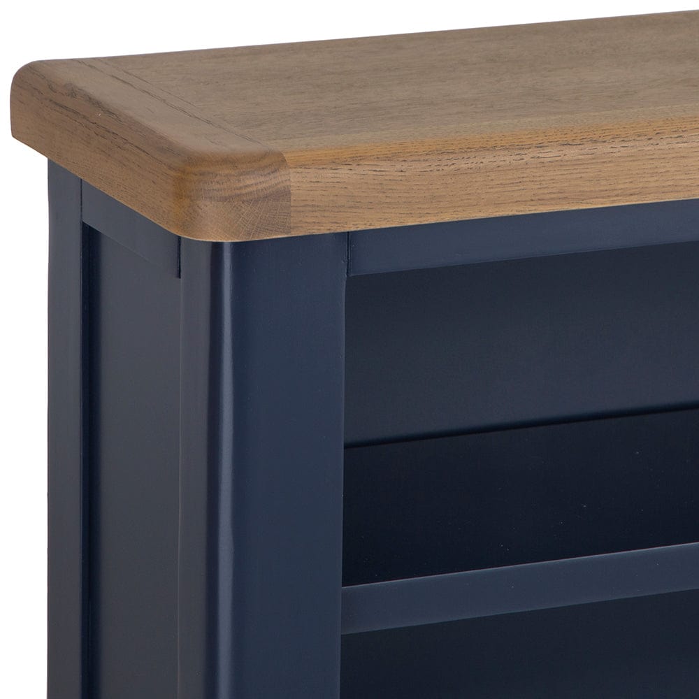 Wessex Smoked Oak Blue Painted Small Bookcase with Wicker Baskets