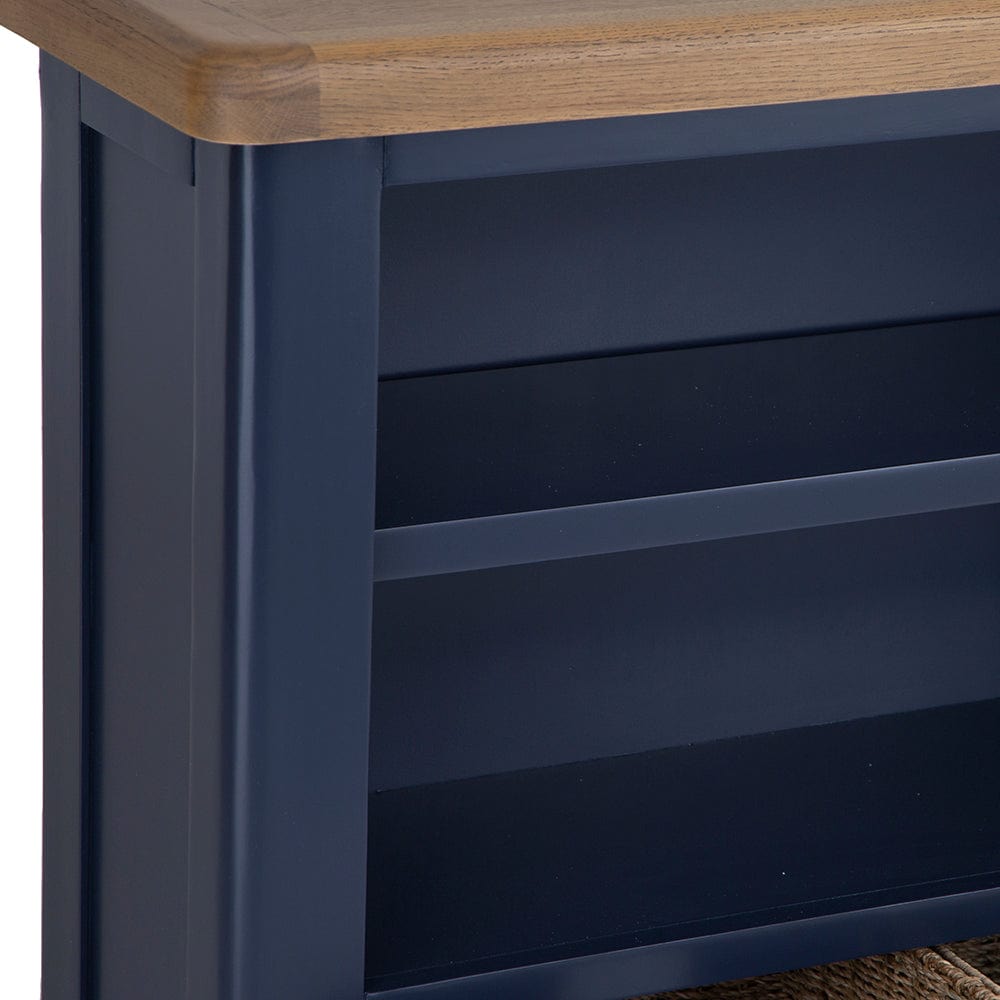 Wessex Smoked Oak Blue Painted Small Bookcase with Wicker Baskets