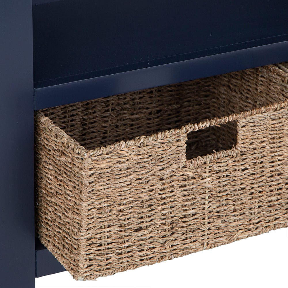 Wessex Smoked Oak Blue Painted Small Bookcase with Wicker Baskets
