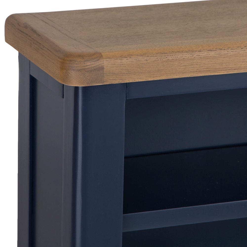 Wessex Smoked Oak Blue Painted Small Bookcase with Wicker Baskets