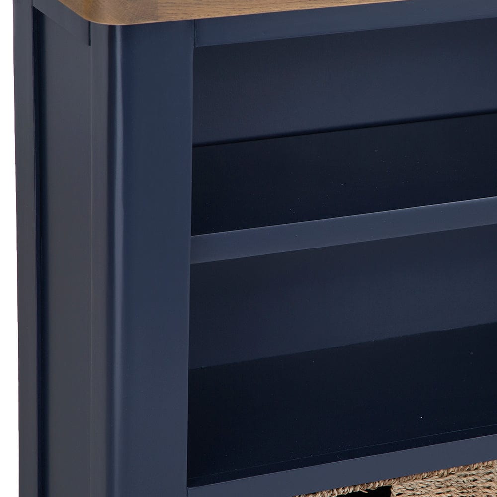 Wessex Smoked Oak Blue Painted Small Bookcase with Wicker Baskets