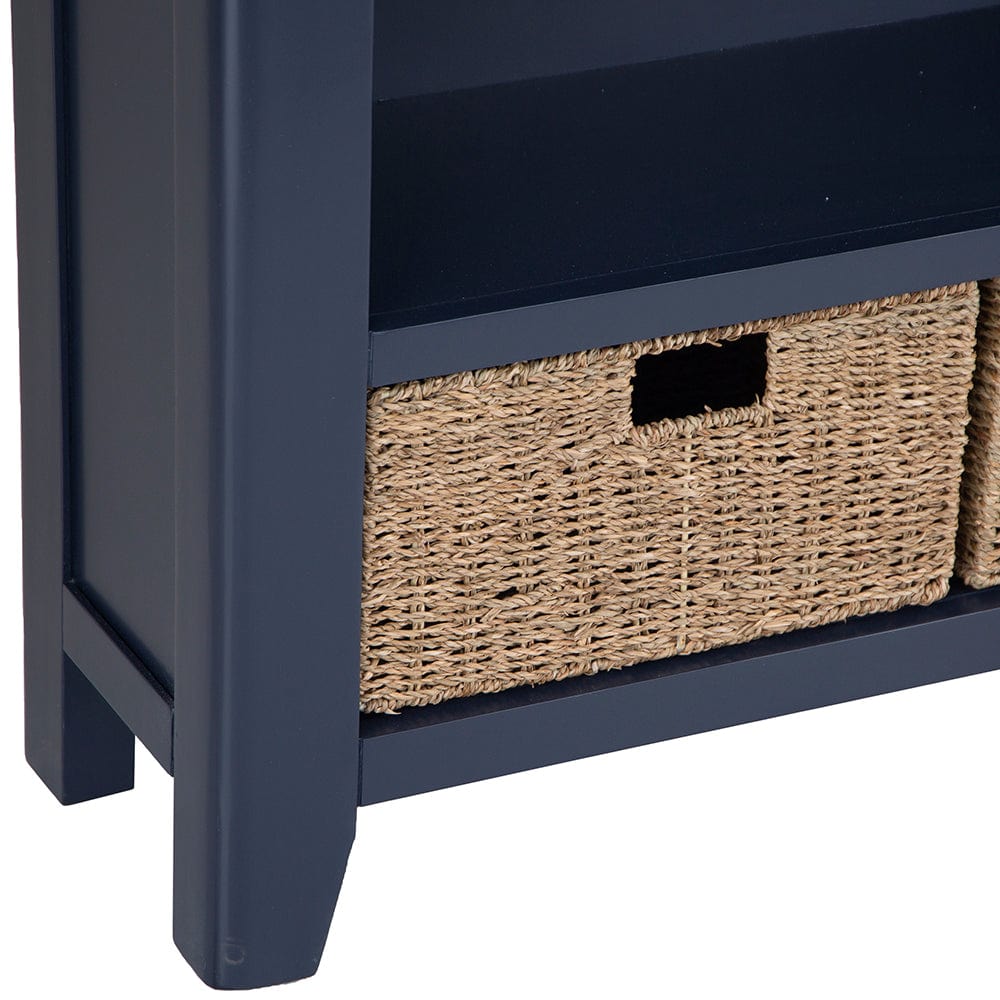Wessex Smoked Oak Blue Painted Small Bookcase with Wicker Baskets