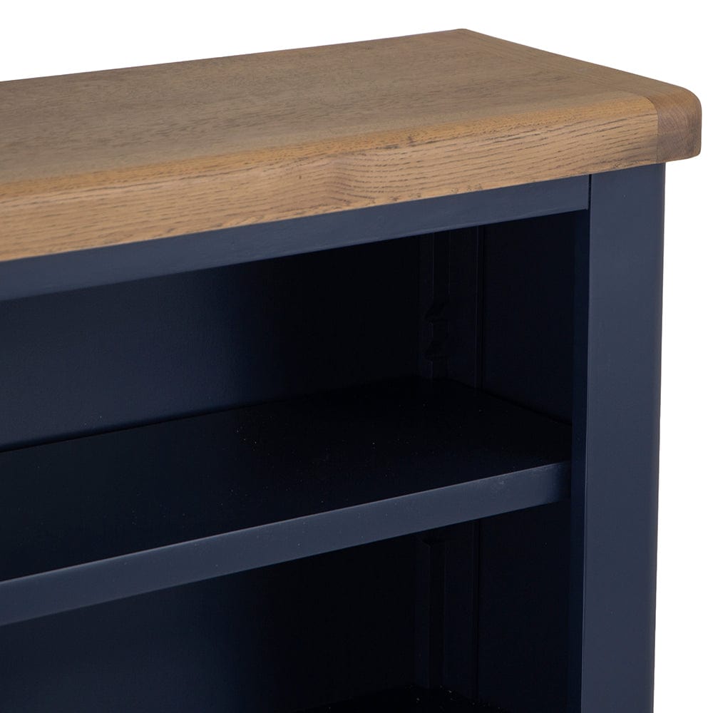Wessex Smoked Oak Blue Painted Small Bookcase with Wicker Baskets