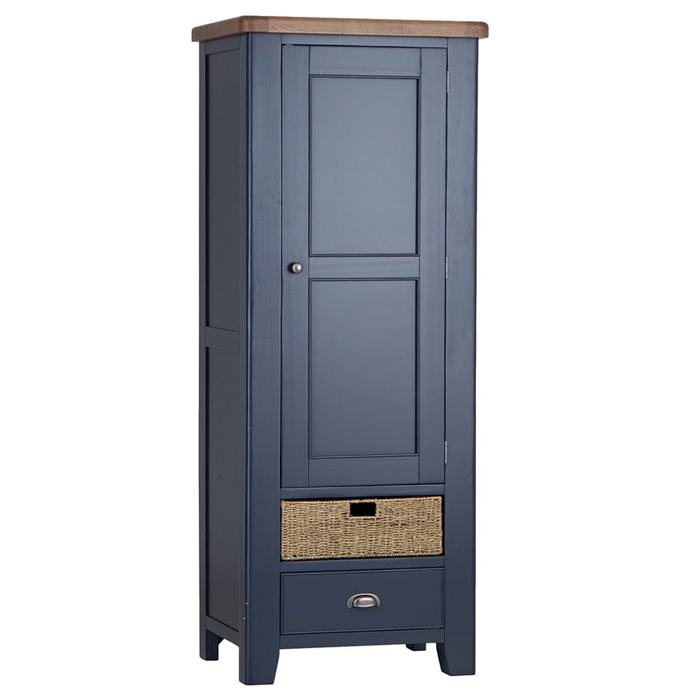 Wessex Smoked Oak Blue Painted Slim Larder Cupboard