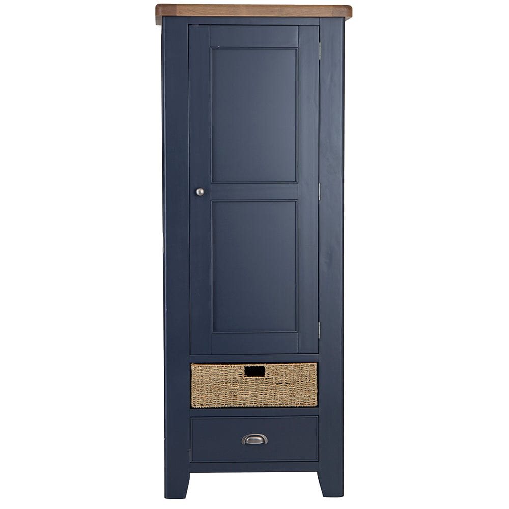 Wessex Smoked Oak Blue Painted Slim Larder Cupboard
