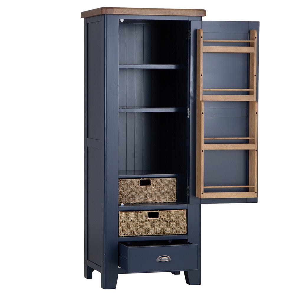 Wessex Smoked Oak Blue Painted Slim Larder Cupboard