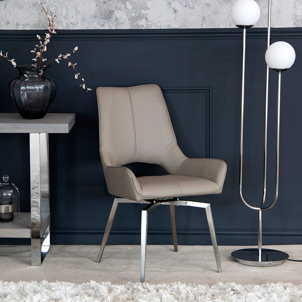 Milan Chrome Taupe Swivel Dining Chair