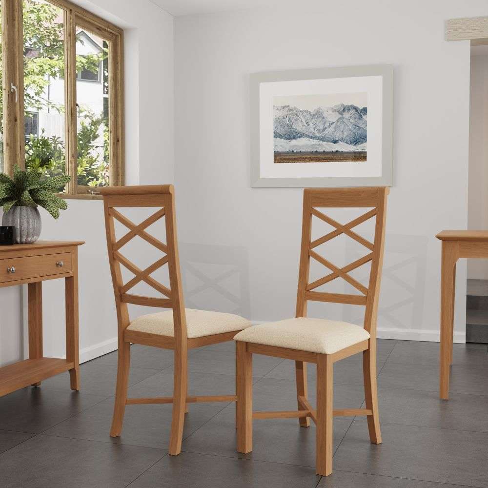 Bergen Oak Cross Back Dining Chair with Fabric Seat