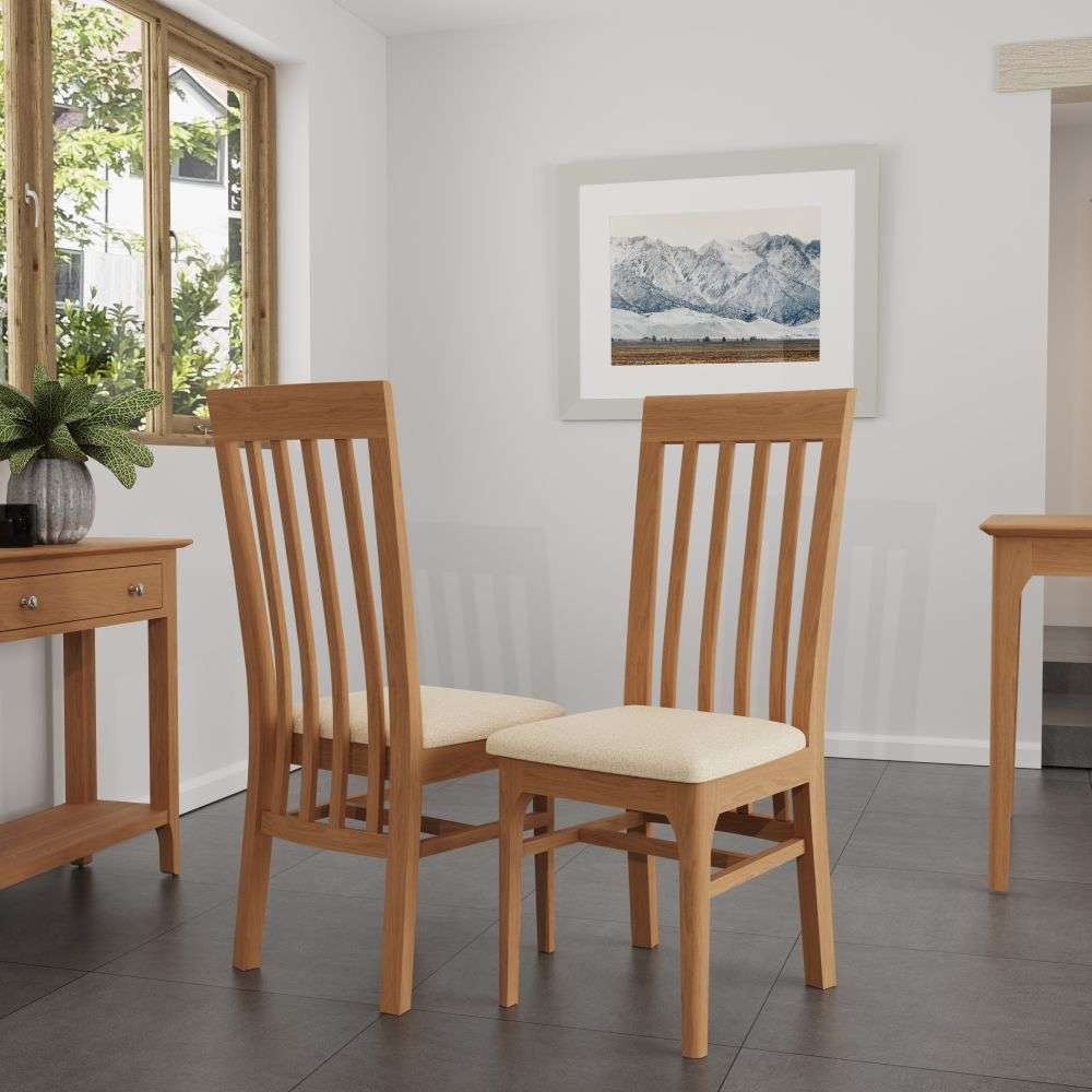 Bergen Oak Rail Back Chair Fabric Seat