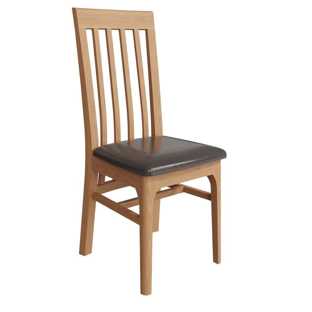 Bergen Oak Rail Back Chair Faux Leather Seat