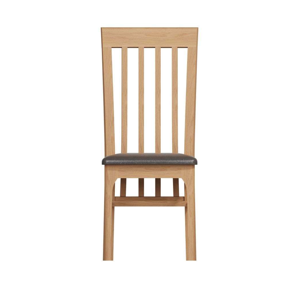 Bergen Oak Rail Back Chair Faux Leather Seat