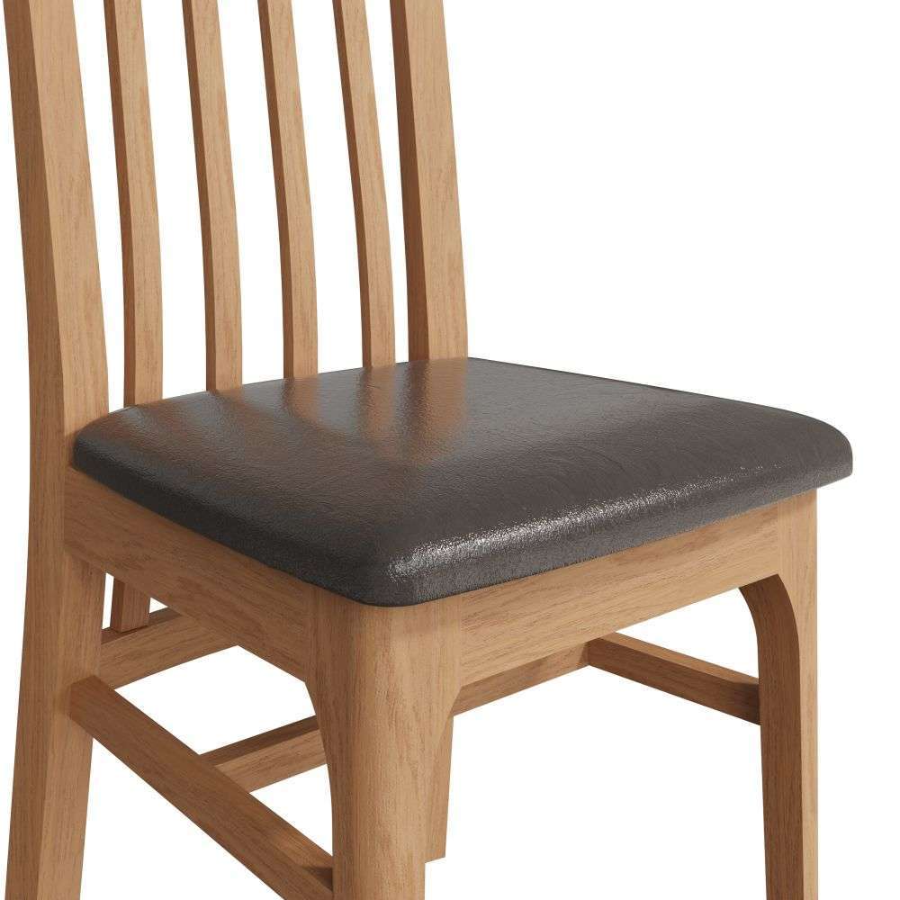 Bergen Oak Rail Back Chair Faux Leather Seat