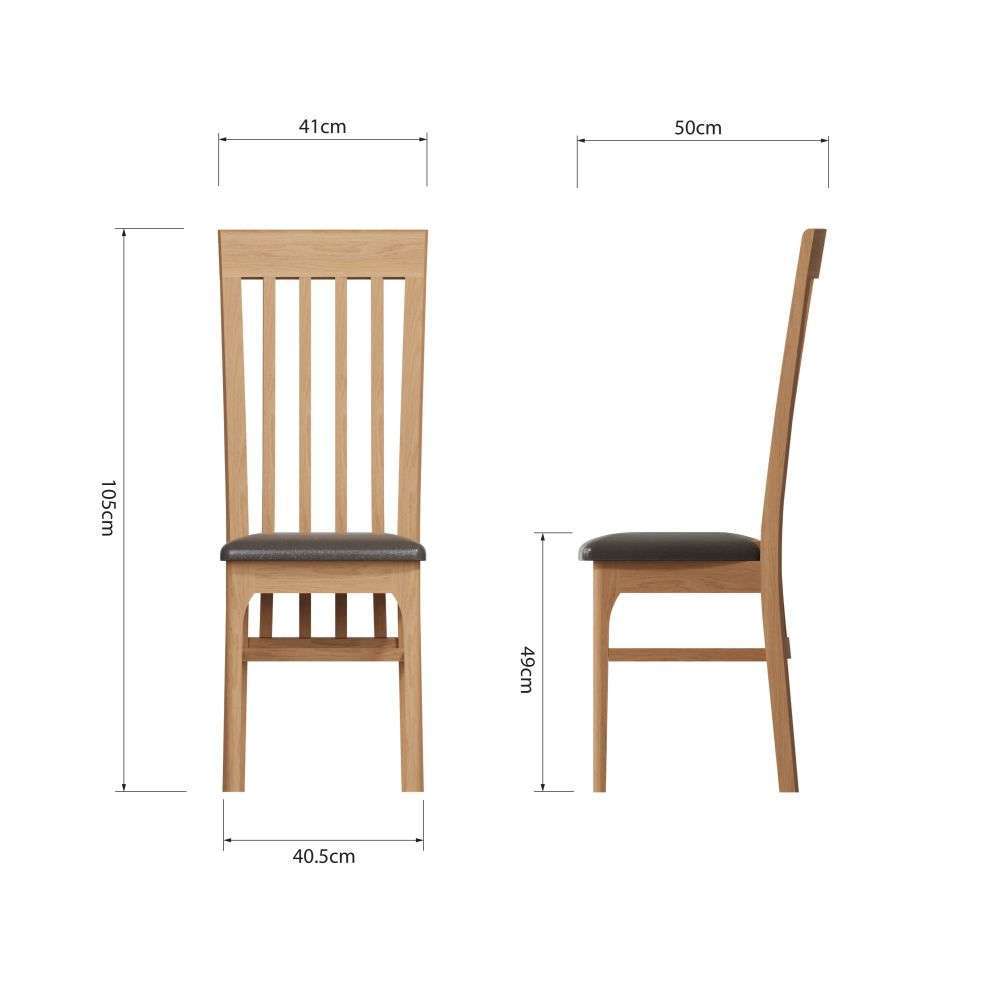Bergen Oak Rail Back Chair Faux Leather Seat
