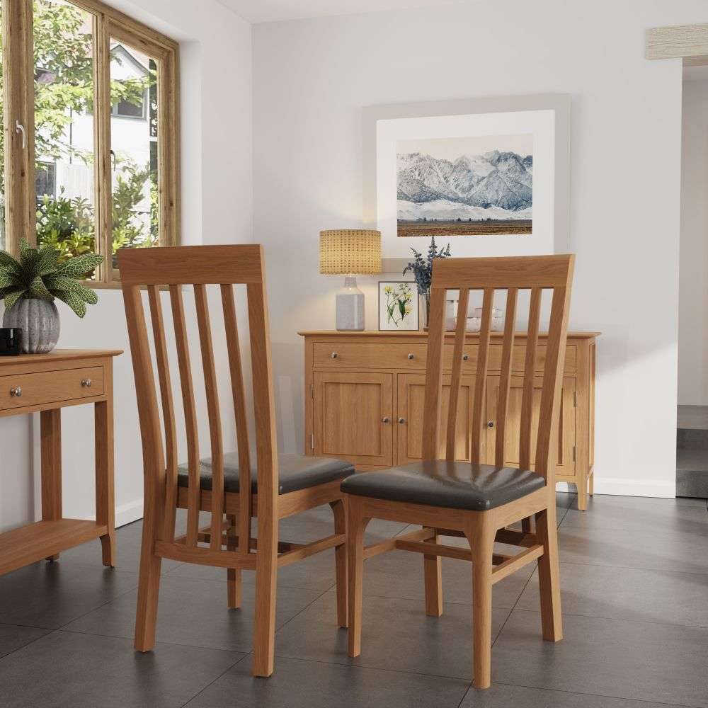 Bergen Oak Rail Back Chair Faux Leather Seat