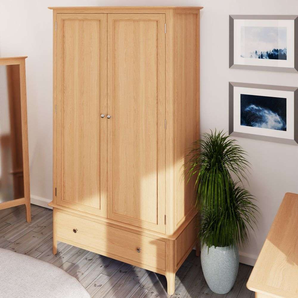 Bergen Oak Large 2 Door Wardrobe with Drawer