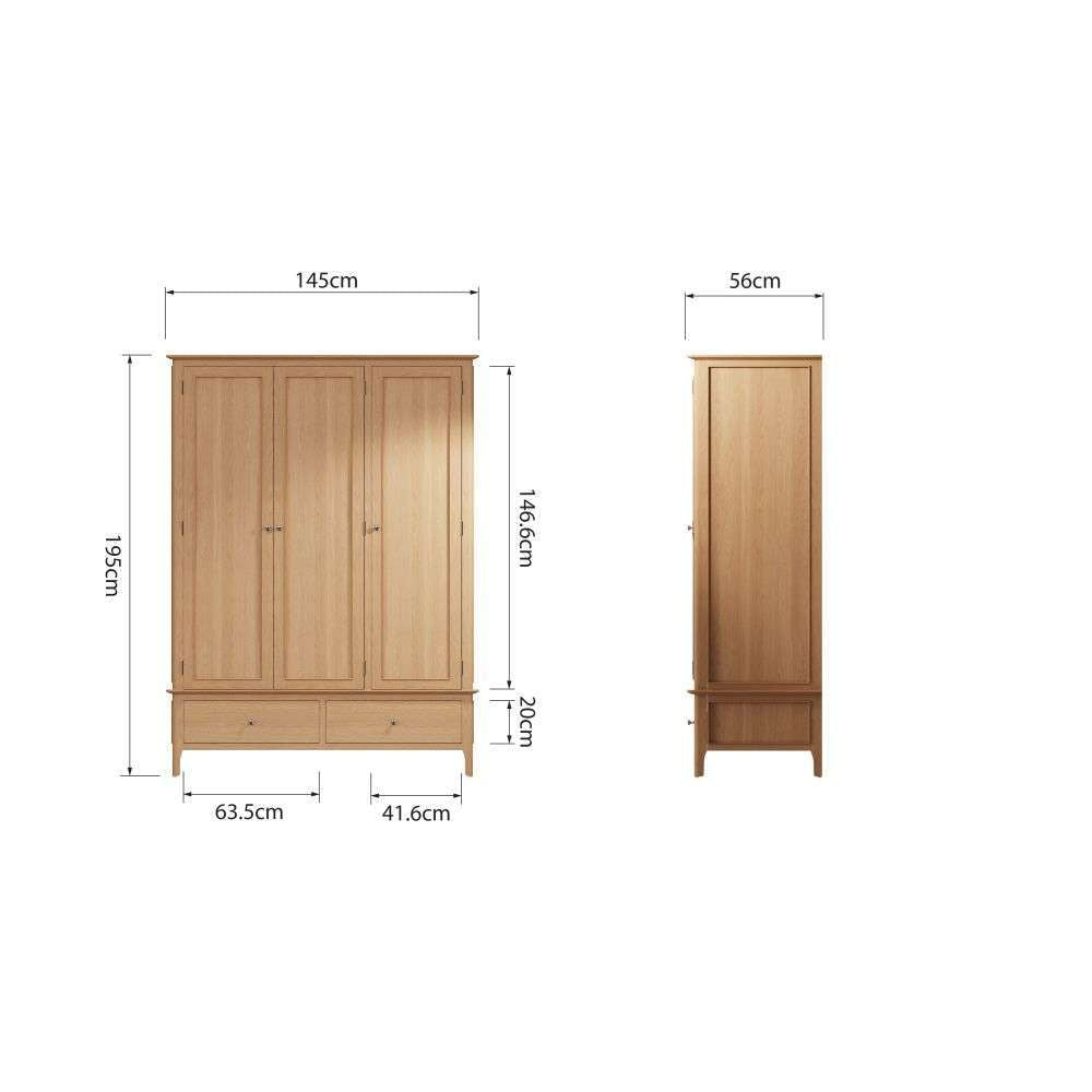 Bergen Oak Large 3 Door Wardrobe