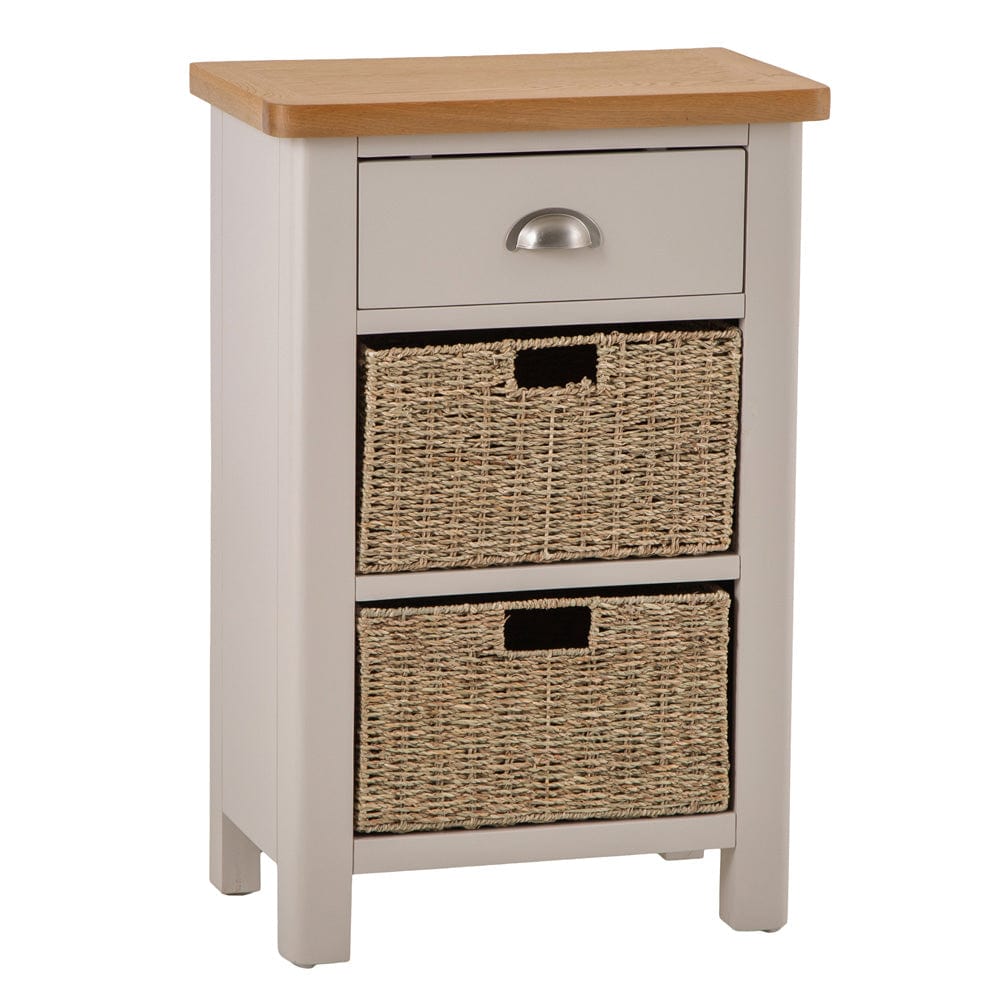 Rutland Painted Oak 1 Drawer 2 Wicker Basket Cabinet