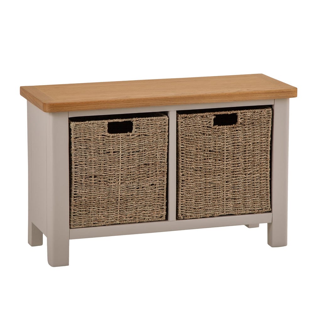 Rutland Painted Oak Hall Bench with Wicker Baskets